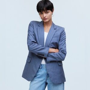 NEW Madewell Single-Breasted Blazer in Yarn-Dyed Pinstripe, Size 4